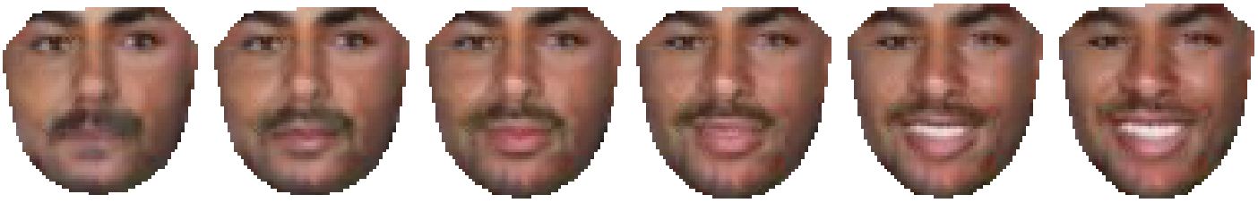Generated male face changing from neutral to smiling as a shape parameter varies