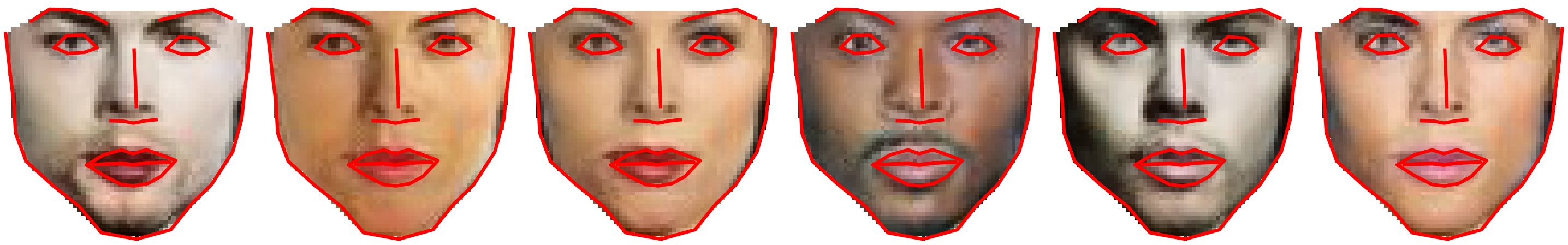 Different generated male appearances with fixed facial landmarks