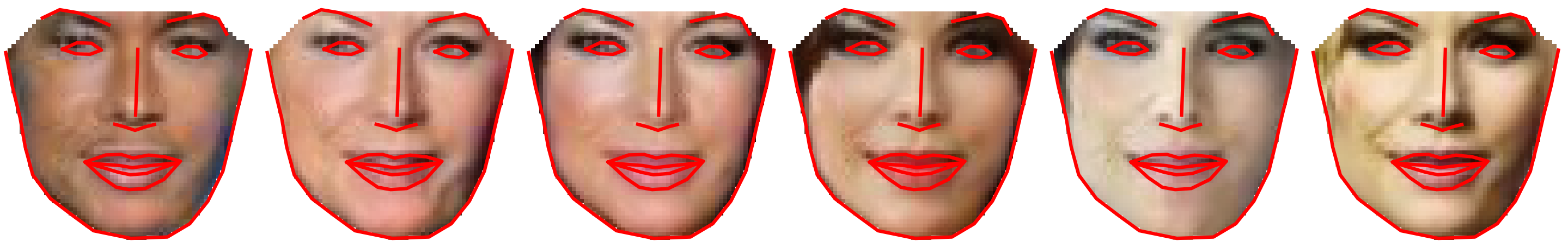 Different generated female appearances with fixed facial landmarks