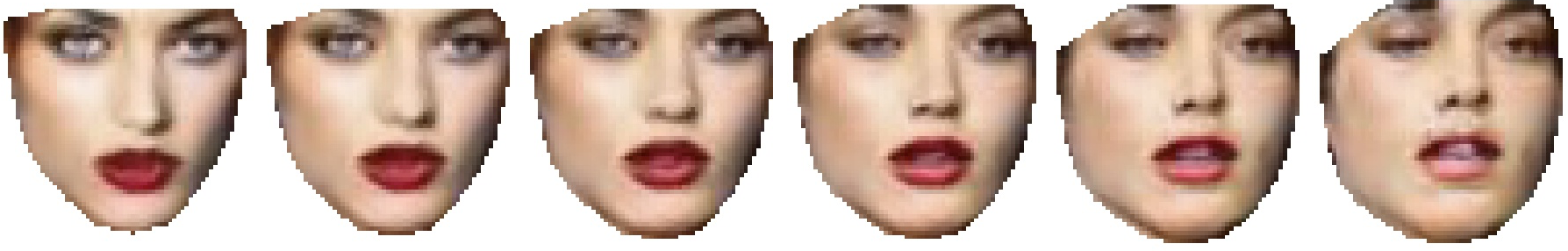 Generated female face changing expression through shape interpolation