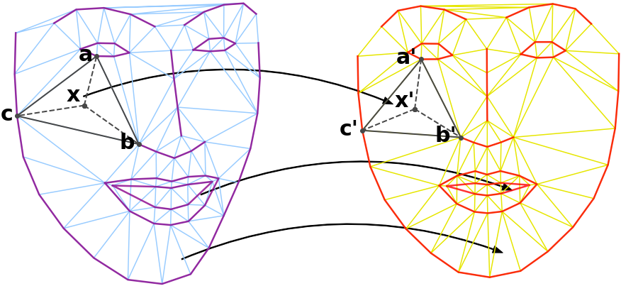 Piecewise affine warping between facial shapes